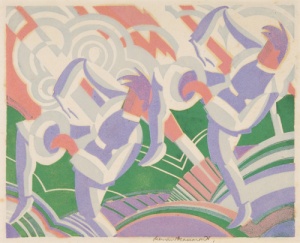 To hell with tin hats (1929) Linocut by LeonardBeaumont